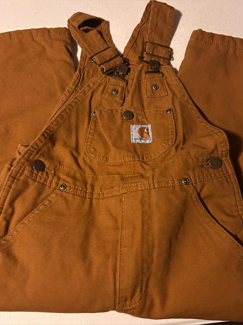 Carhartt Kids Brown Quilt Lined Canvas Bib Overalls Size 4 Double Knee Workwear